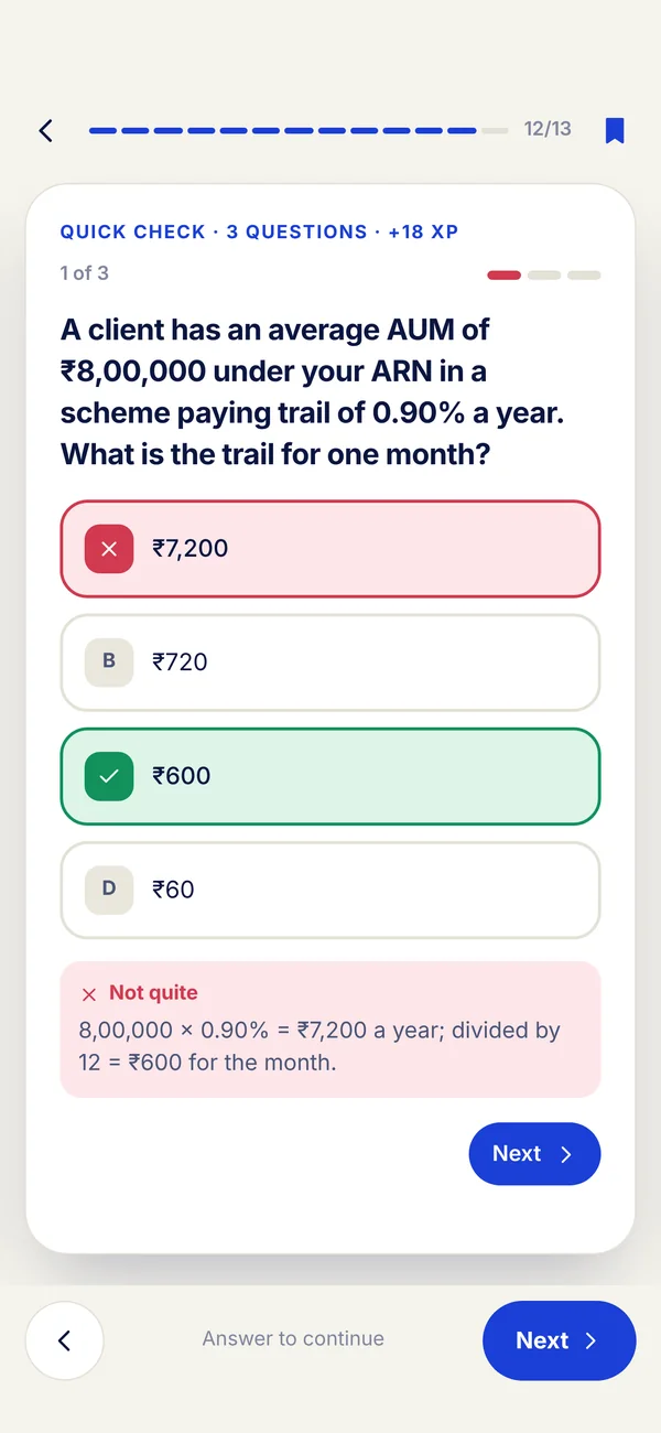 Check: Three questions, straight away.